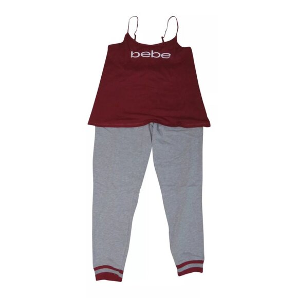 bebe Womens Pajama Set Sleepwear Tank Top & Sweatpants Size Burgundy / Grey XL - Picture 1 of 10